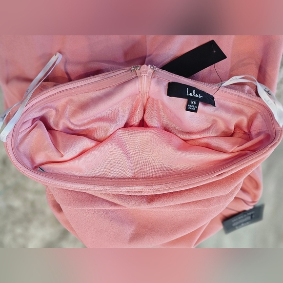 Lulus After Hours Strapless Maxi Dress Blush Pink Ruffled Side Slit Gown Size XS - Picture 7 of 12